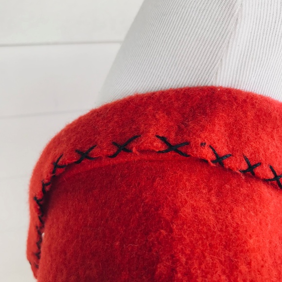 Vintage Red Wool Embroidered Poncho Cape - Picture 3 of 8